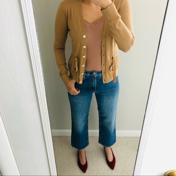 Beautiful tan color cardigan with self belt - Picture 3 of 9